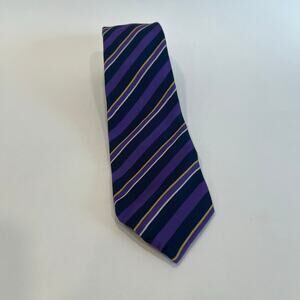Luigi Borrelli Napoli Silk Neck Tie Made in Italy Purple Blue Yellow Stripes JP